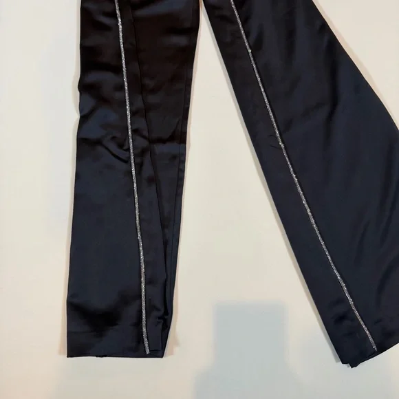 Jason Wu Black Satin Wide Leg Tuxedo Pants w/Rhinestone Side Stripe – Sz 2 – NWT - Picture 4 of 7